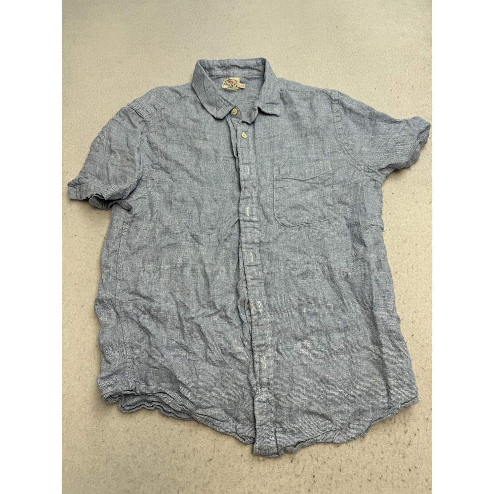 Faherty Shirt Mens Large Blue Linen Short Sleeve Button Up Casual Lightweight